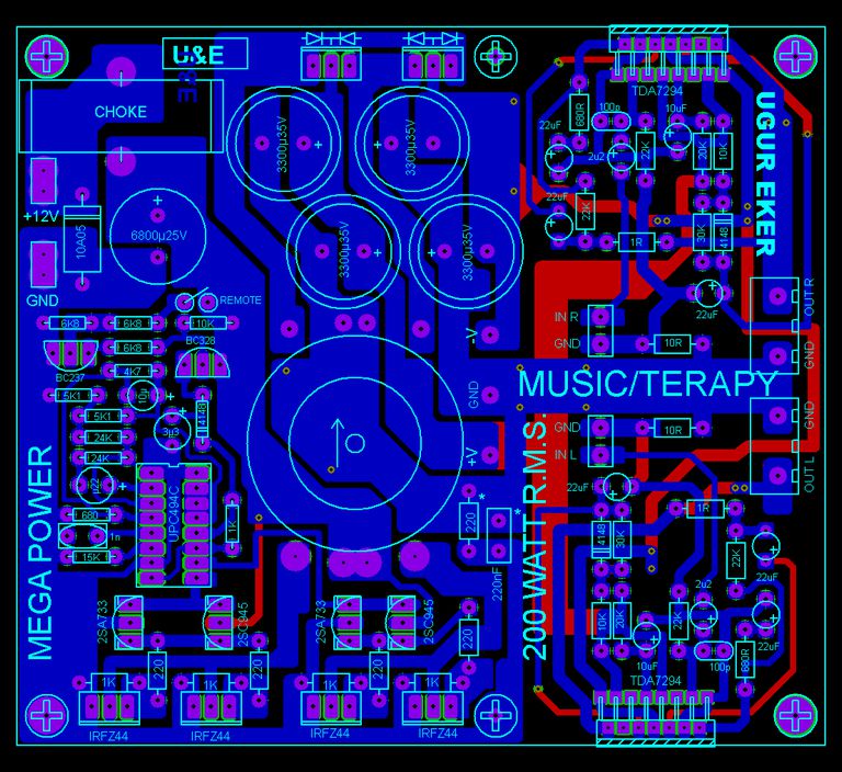 tda7294 car amplifier pcb layout prepared with proteus 82