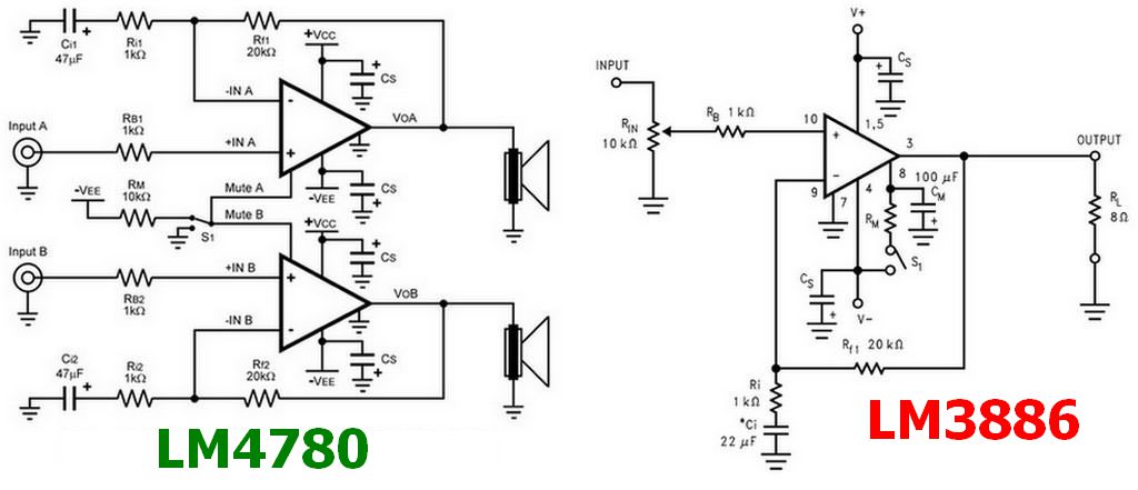 schematic lm4780 vs lm3886 schematic