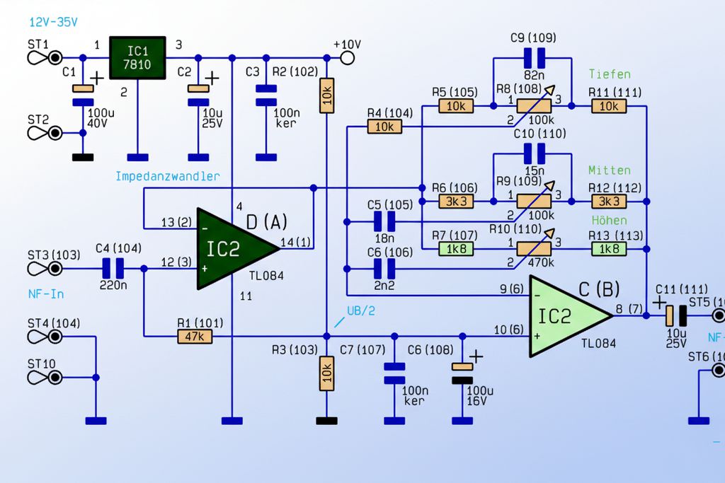 schematic tl084 stereo tone control active tone control hi fi preamp circuit