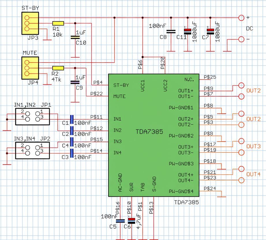 tda7385 4 channel car amplifier circuit diagram