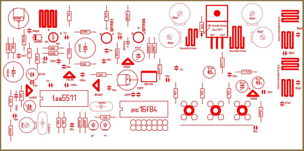8W PLL FM Verici Devresi TSA5511 PIC16F84 1 8w pll fm transmitter circuit pcb and component layout