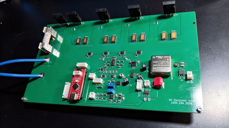 programmable dc electronic load with double layer pcb and mosfet placement